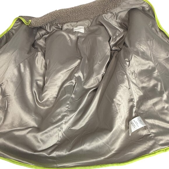 All Row Sherpa Women’s Jacket M/L Beige With Neon Yellow Trim Full Zipper - Picture 3 of 6